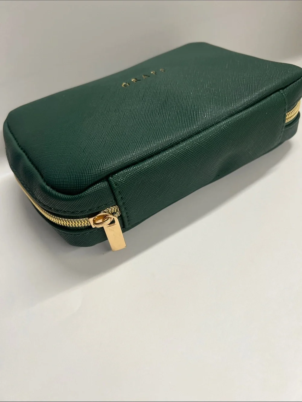 GRAFF Dark Green Vegan Leather Zip Around Travel Clutch Pouch - New